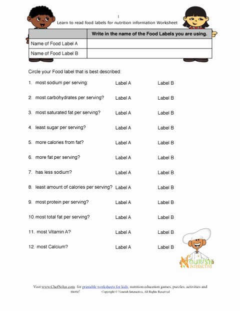 Reading Food Label Worksheet Inspirational Printable Pare Food Labels Worksheet
