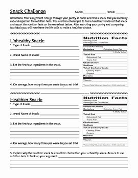 Reading Food Label Worksheet New Healthy Snack Challenge Using Nutrition Labels by Horton