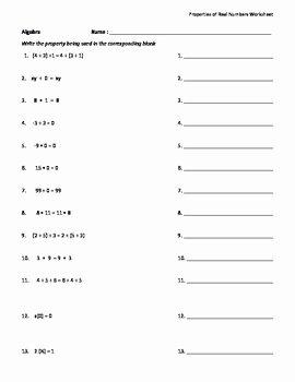 Real Number System Worksheet Luxury Properties Of Real Numbers Worksheet by Math is Easy as Pi