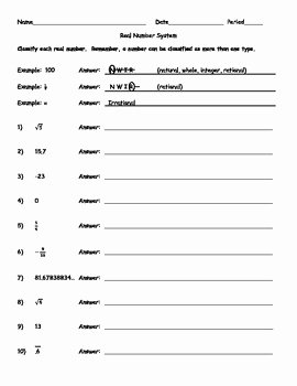 Real Number System Worksheet New Real Numbers Classifying Worksheets Handouts Activity