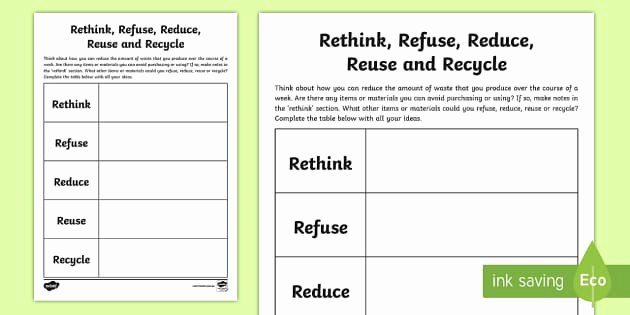 Reduce Reuse Recycle Worksheet Best Of 3 6 Rethink Refuse Reduce Reuse Recycle Worksheet