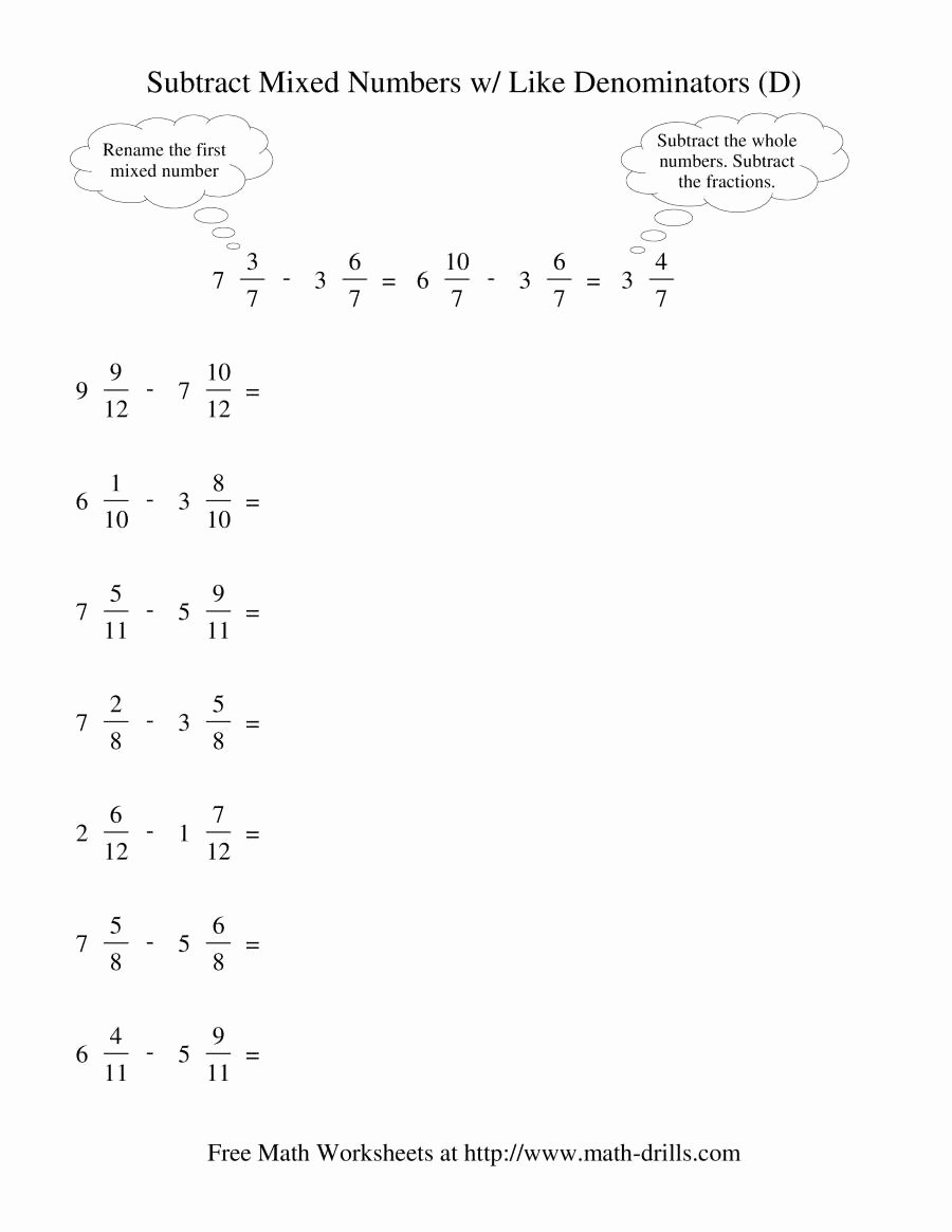 Reducing Fractions Worksheet Pdf Awesome Subtracting Mixed Fractions Like Denominators Renaming
