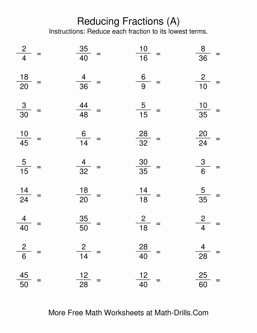Reducing Fractions Worksheet Pdf Best Of Reducing Fractions to Lowest Terms A