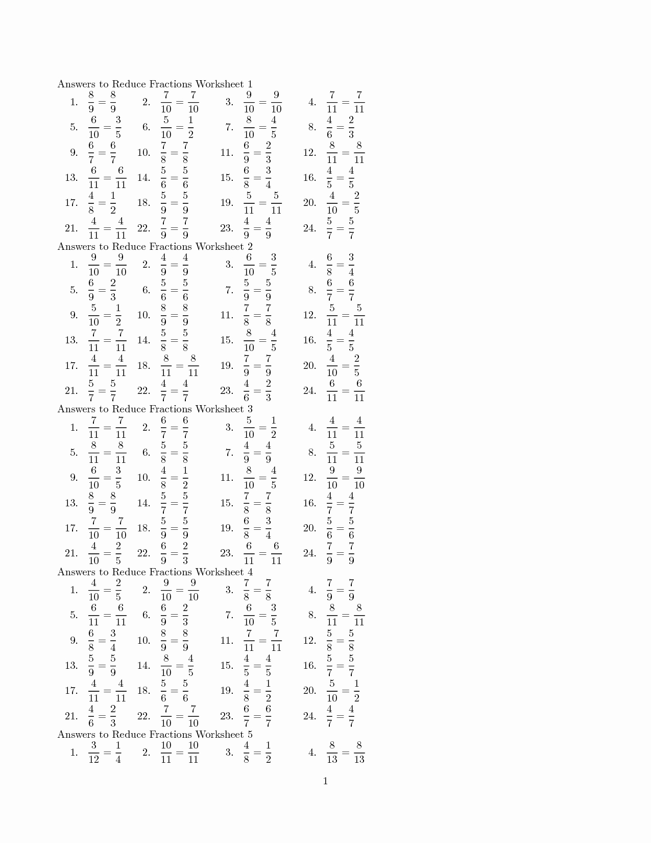 Reducing Fractions Worksheet Pdf Inspirational Reducing Fractions to Lowest Terms Worksheet with Answers