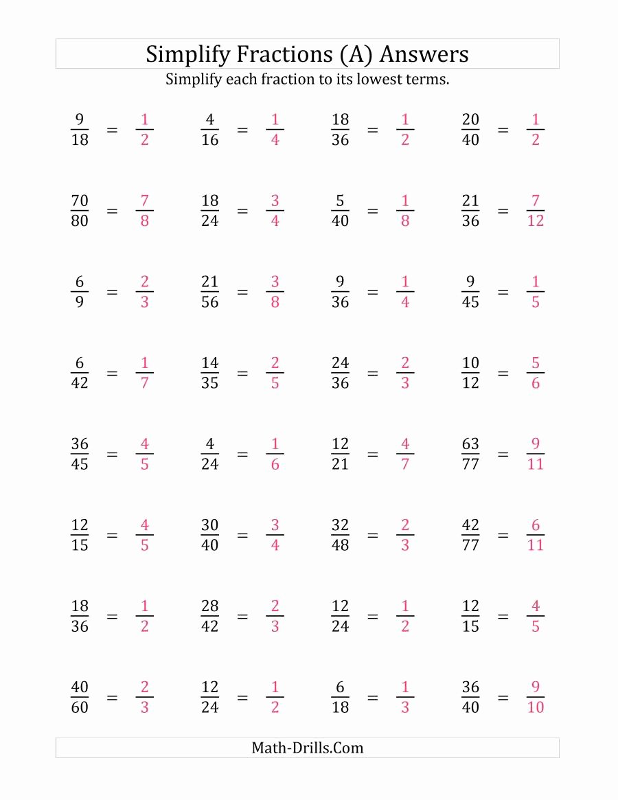 Reducing Fractions Worksheet Pdf Inspirational Simplify Proper Fractions to Lowest Terms Harder Version A