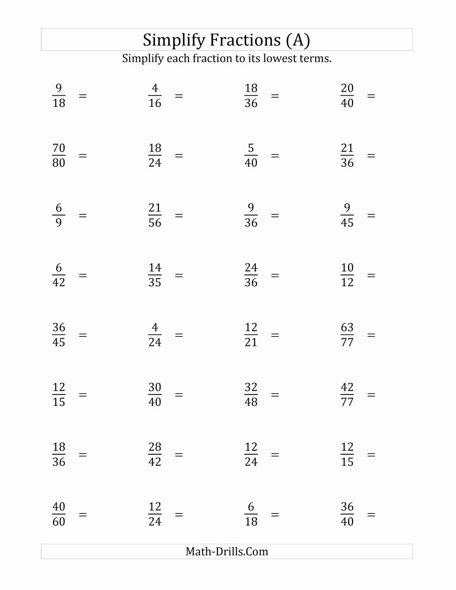 Reducing Fractions Worksheet Pdf New Simplify Proper Fractions to Lowest Terms Harder Version A
