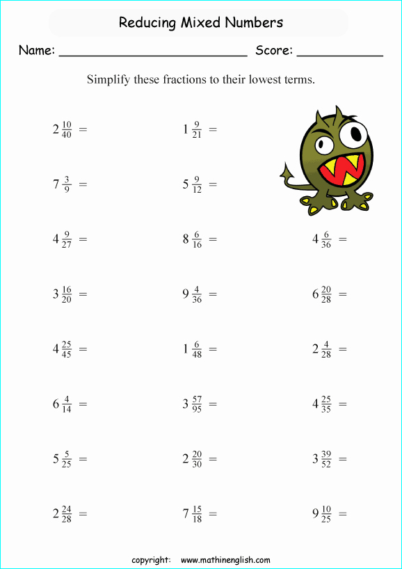 Reducing Fractions Worksheet Pdf Unique the Reducing Fractions to Lowest Terms A Math Worksheet