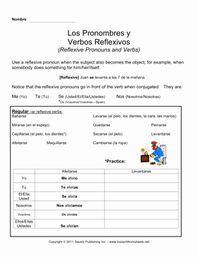 Reflexive Verbs Spanish Worksheet Fresh Spanish Intro Reflexive Verbs