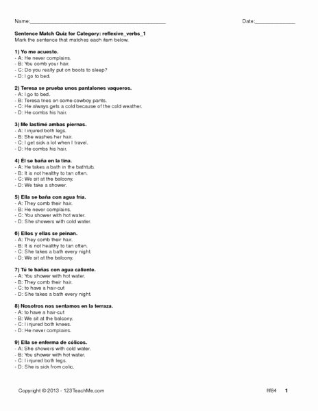 Reflexive Verbs Spanish Worksheet Lovely Reflexive Verbs 1 Worksheet for 8th 9th Grade