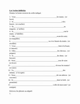 Reflexive Verbs Spanish Worksheet Lovely Verbes Réfléchis French Reflexive Verbs Présent
