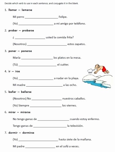 Reflexive Verbs Spanish Worksheet Unique Spanish Worksheets Printables