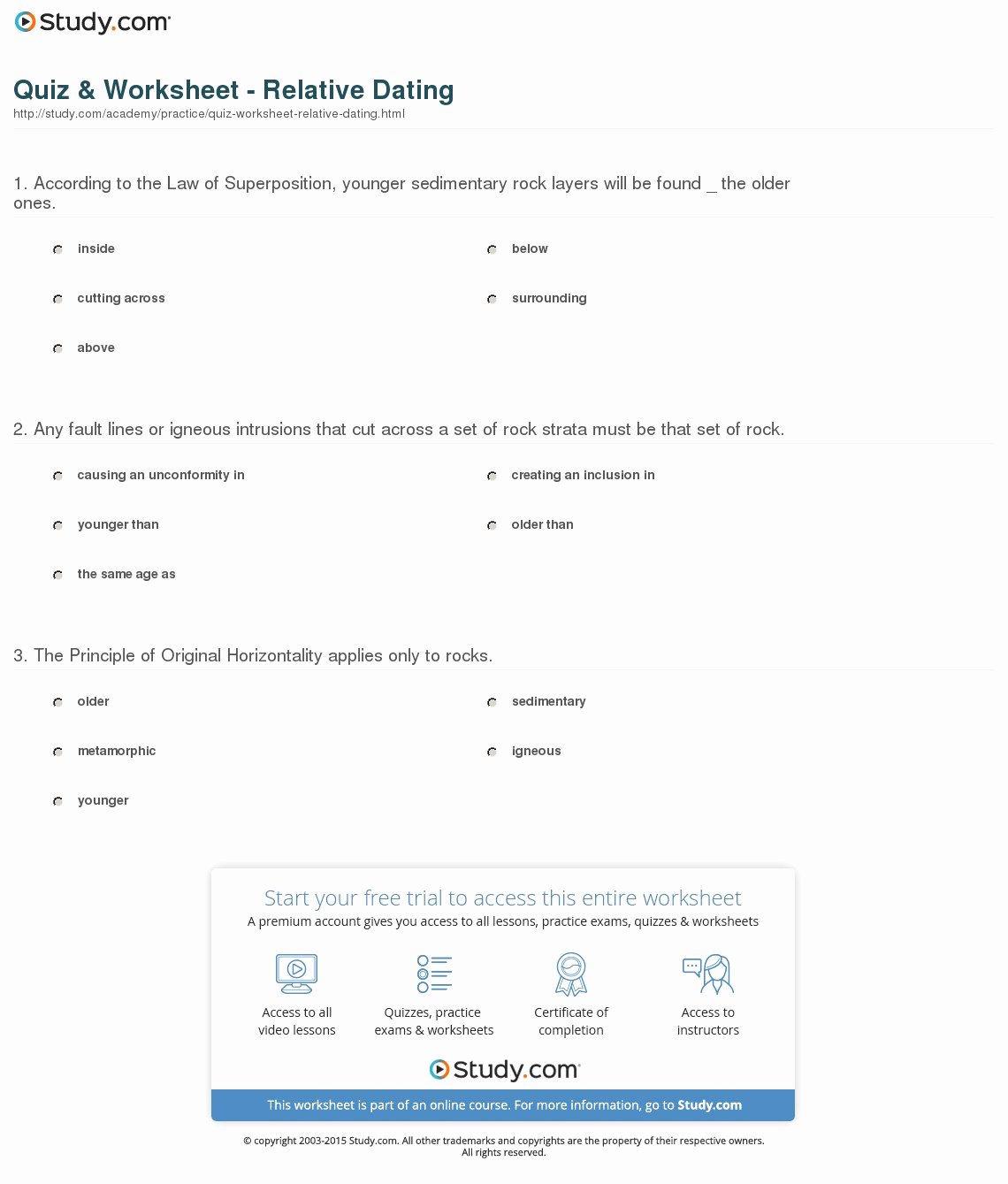 Relative Dating Worksheet Answer Key Best Of Quiz &amp; Worksheet Relative Dating