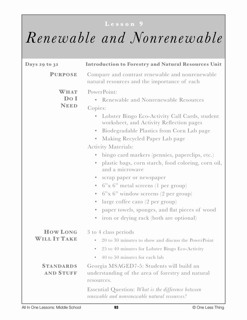 Renewable and Nonrenewable Resources Worksheet Fresh 7 09 Renewable and Nonrenewable Resources Lesson Plan
