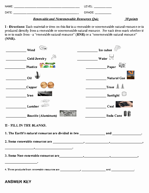 Renewable and Nonrenewable Resources Worksheet Inspirational Renewable and Non Renewable Resources Quiz