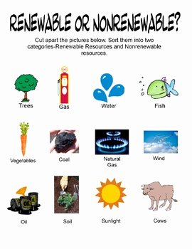 Renewable and Nonrenewable Resources Worksheet Inspirational Renewable and Nonrenewable Resources Cut and sort Activity