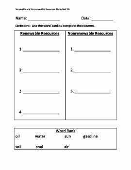 Renewable and Nonrenewable Resources Worksheet New Renewable and Nonrenewable Resources Worksheet Set by Erin