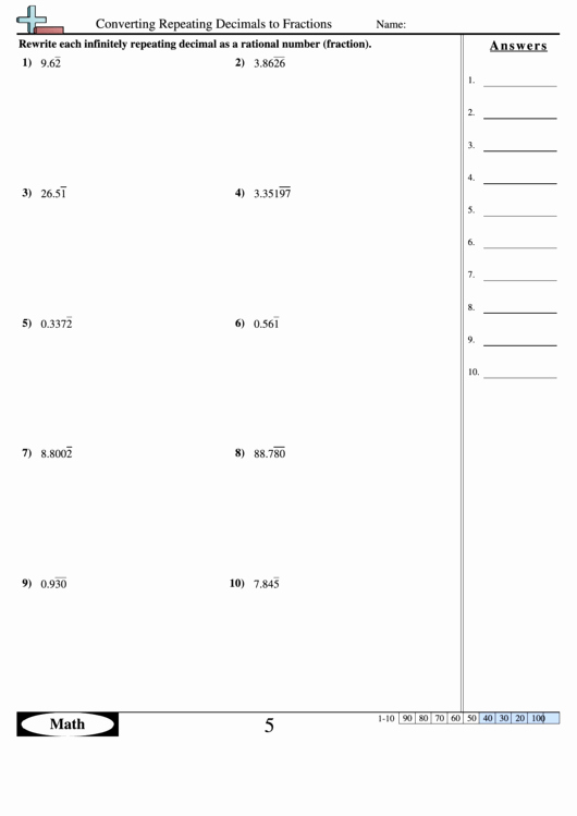 Repeating Decimal to Fraction Worksheet Awesome Converting Repeating Decimals to Fractions Worksheet with