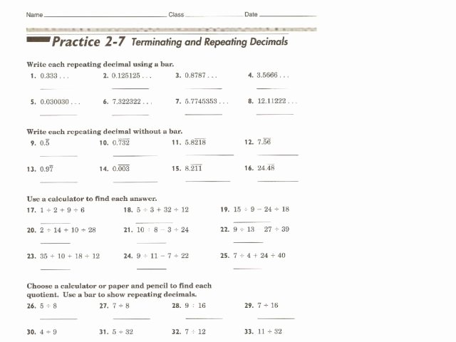 Repeating Decimal to Fraction Worksheet Elegant Worksheets Terminating and Repeating Decimals Worksheet