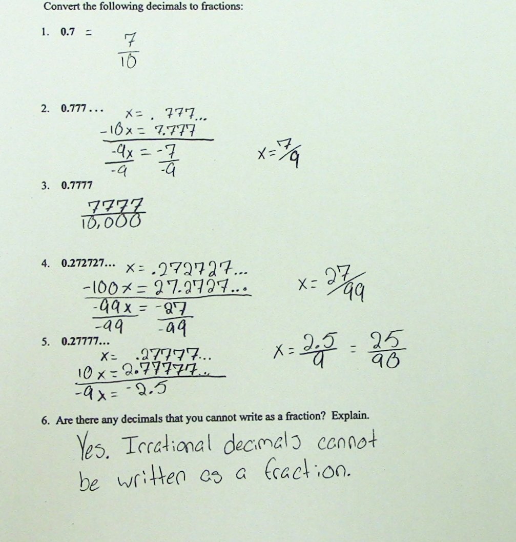 Repeating Decimal to Fraction Worksheet Lovely Converting Fractions to Terminating and Repeating Decimals