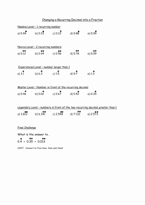 Repeating Decimals to Fractions Worksheet Beautiful Changing A Recurring Decimal Into A Fraction Level Sheet