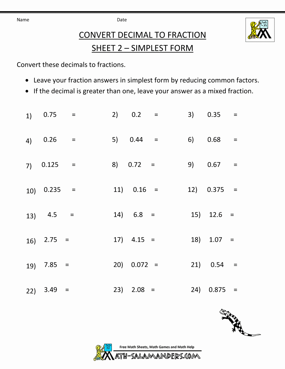 Repeating Decimals to Fractions Worksheet Best Of Convert Decimal to Fraction