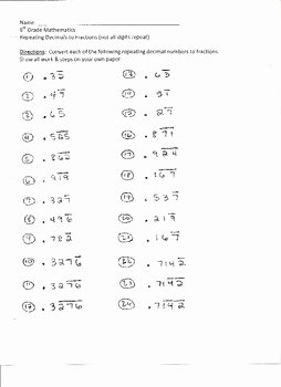 Repeating Decimals to Fractions Worksheet Elegant Converting Repeating Decimals to Fractions Practice by