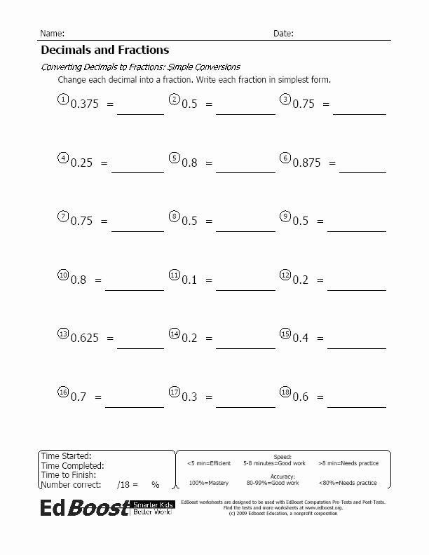 Repeating Decimals to Fractions Worksheet Inspirational Decimals to Fractions Simple