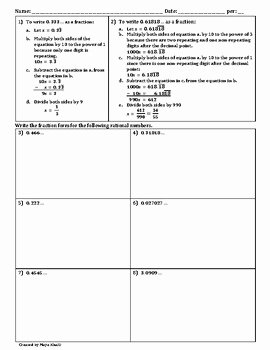 Repeating Decimals to Fractions Worksheet Lovely Converting Repeating Decimals to Fractions Worksheet by