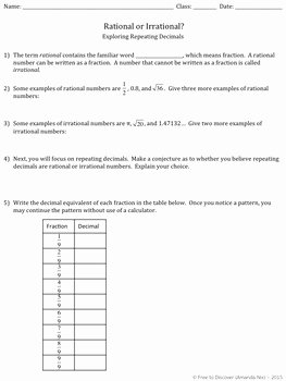 Repeating Decimals to Fractions Worksheet New Repeating Decimals Discovery Worksheet by Free to Discover