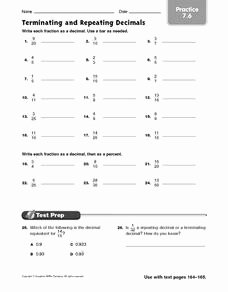 Repeating Decimals to Fractions Worksheet Unique Terminating and Repeating Decimals Practice 7 6