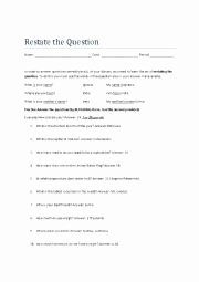 Restating the Question Worksheet Beautiful English Worksheets Restate the Question