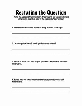 Restating the Question Worksheet Beautiful Restating the Question by Dyan Branstetter