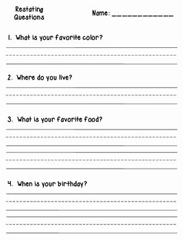 Restating the Question Worksheet Inspirational Restating Questions Printables by Klever Kiddos