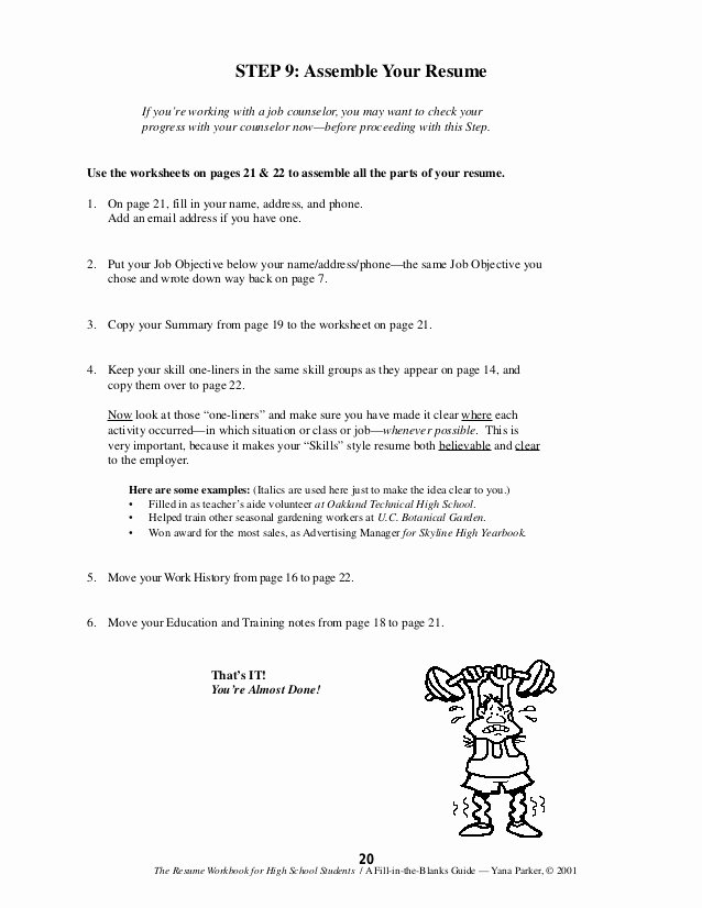 Resume Worksheet for Adults Awesome 15 Resume Building Worksheet
