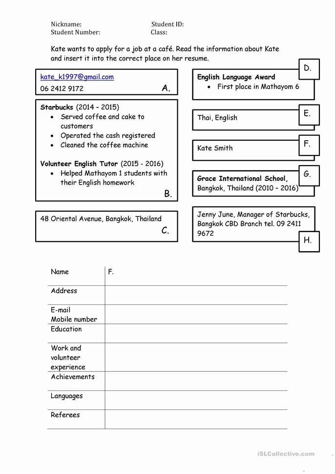 Resume Worksheet for Adults Inspirational Resume Writing Activity Worksheet Free Esl Printable
