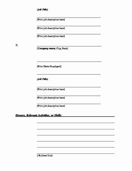 Resume Worksheet for Adults Luxury A Fill In the Blank Resume Template by Katie Allen