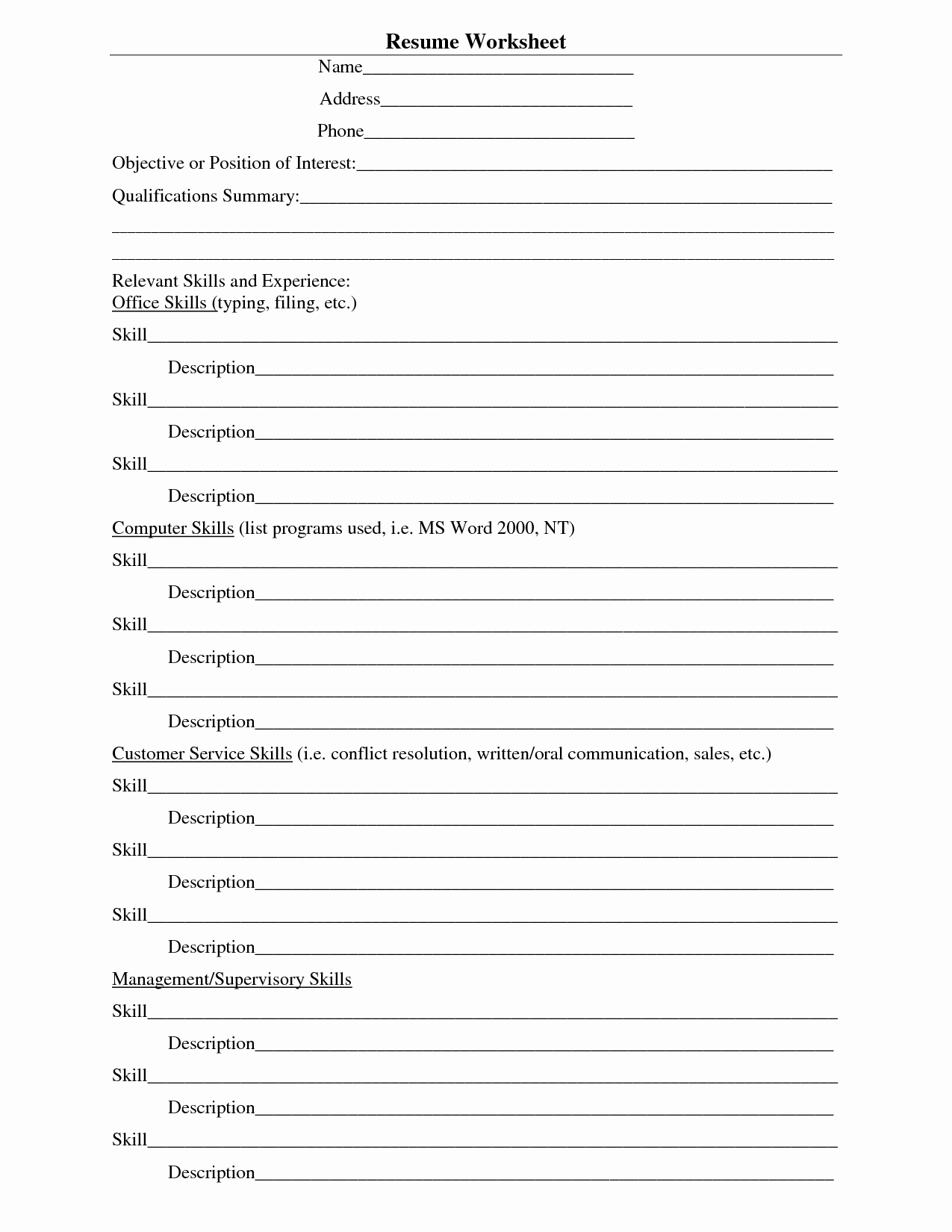 Resume Worksheet for Adults New 19 Best Of High School Student Information