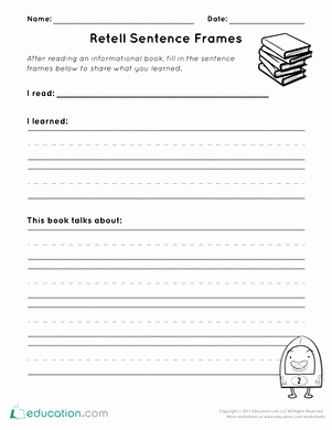 Retelling A Story Worksheet Fresh Retell Sentence Frames Worksheet