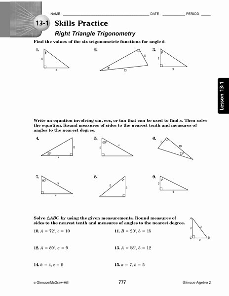 Right Triangle Trig Worksheet Elegant 13 1 Skills Practice Right Triangle Trigonometry