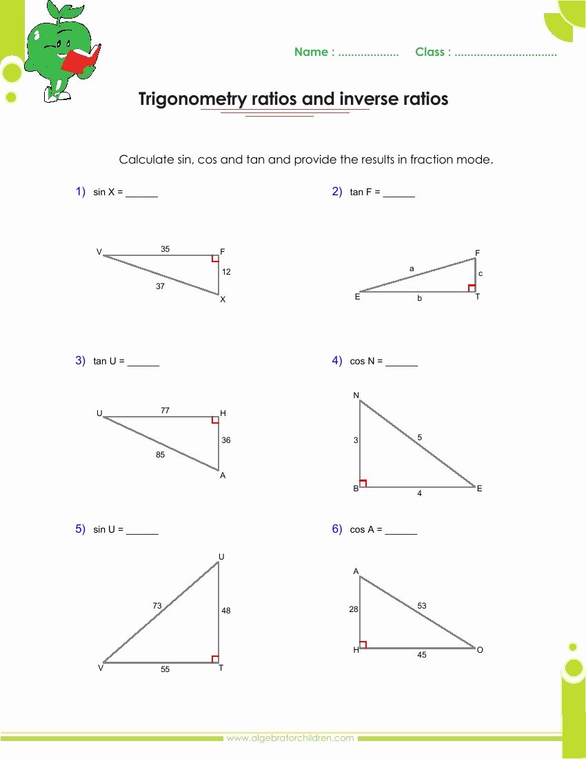 Right Triangle Trig Worksheet Inspirational Basics Trigonometry Problems and Answers Pdf for Grade 10