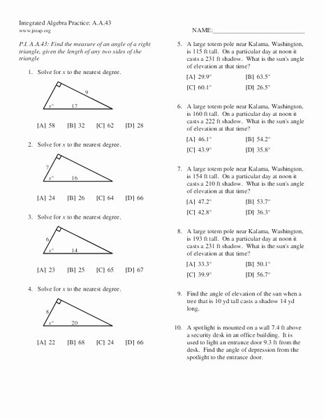 Right Triangle Trig Worksheet Luxury Right Triangle Trigonometry Worksheet for 10th Grade