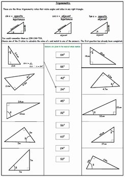 Right Triangle Trigonometry Worksheet Lovely Right Triangle Trigonometry Worksheets soh Cah toa by 123