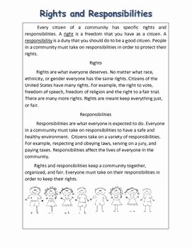 Rights and Responsibilities Worksheet Inspirational Rights and Responsibilities Reading Prehension and