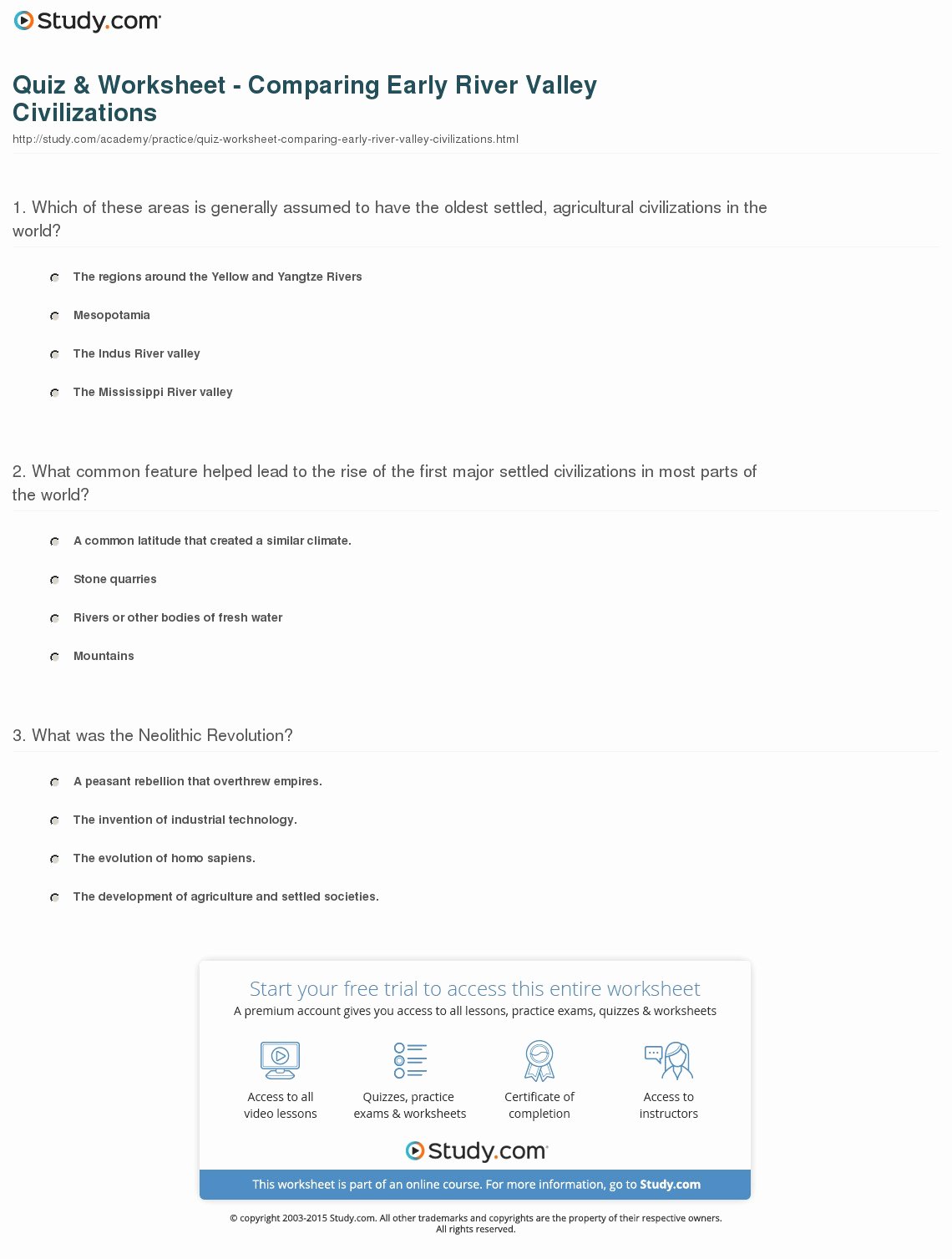 River Valley Civilizations Worksheet Answers Beautiful Quiz &amp; Worksheet Paring Early River Valley