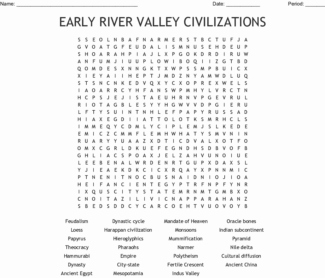 River Valley Civilizations Worksheet New Early River Valley Civilizations Word Search Wordmint