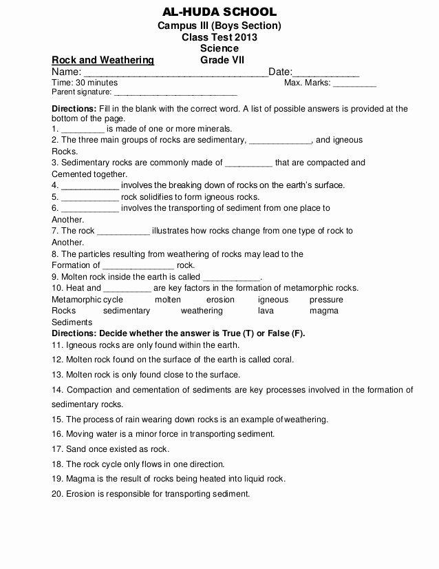 Rock Cycle Worksheet Answers Awesome Grade 7th Rock Cycle Test