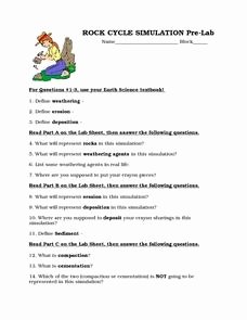 Rock Cycle Worksheet Answers Luxury Rock Cycle Simulation Pre Lab Worksheet for 8th 10th