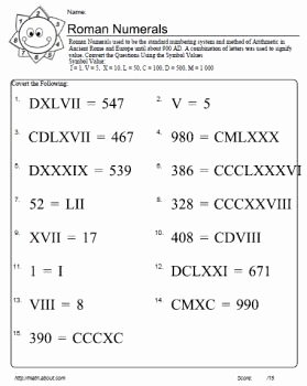 Roman Numerals Worksheet Pdf Awesome Roman Numeral Worksheets