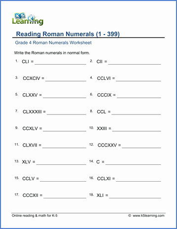 Roman Numerals Worksheet Pdf Best Of Grade 4 Math Worksheets Reading Roman Numerals 1 399