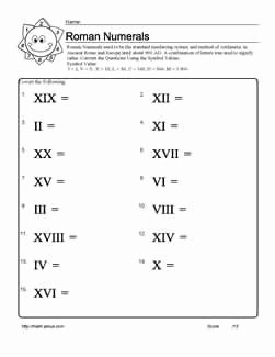 Roman Numerals Worksheet Pdf Elegant Roman Numeral Worksheets with Answers